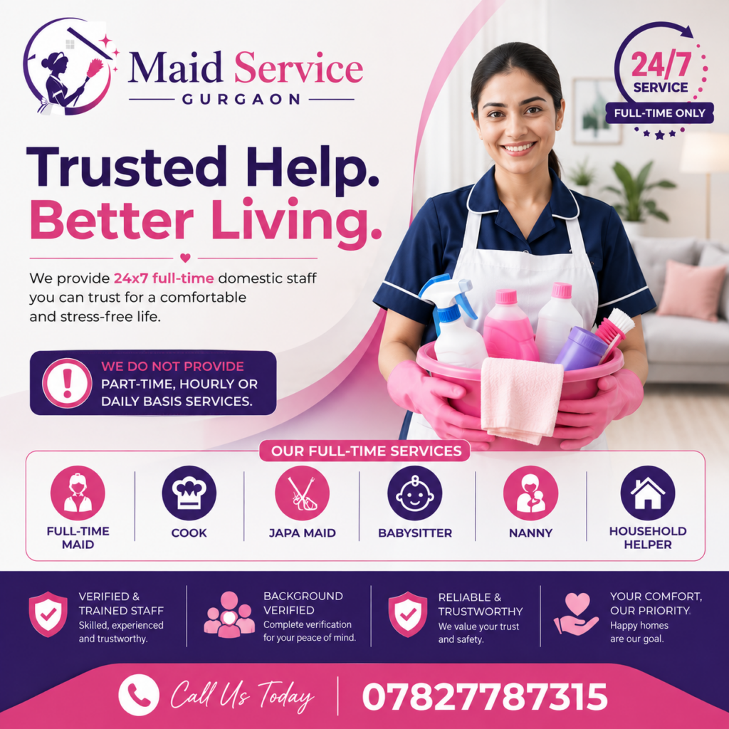 Hire Maid in Gurgaon Hire Full Time Maid Gurgaon Maid Required in Gurgaon Best Maid Service in Gurgaon Reliable Maid Service Gurgaon Verified Maid Service Gurgaon Maid Agency Near Me Full Time Domestic Help Gurgaon